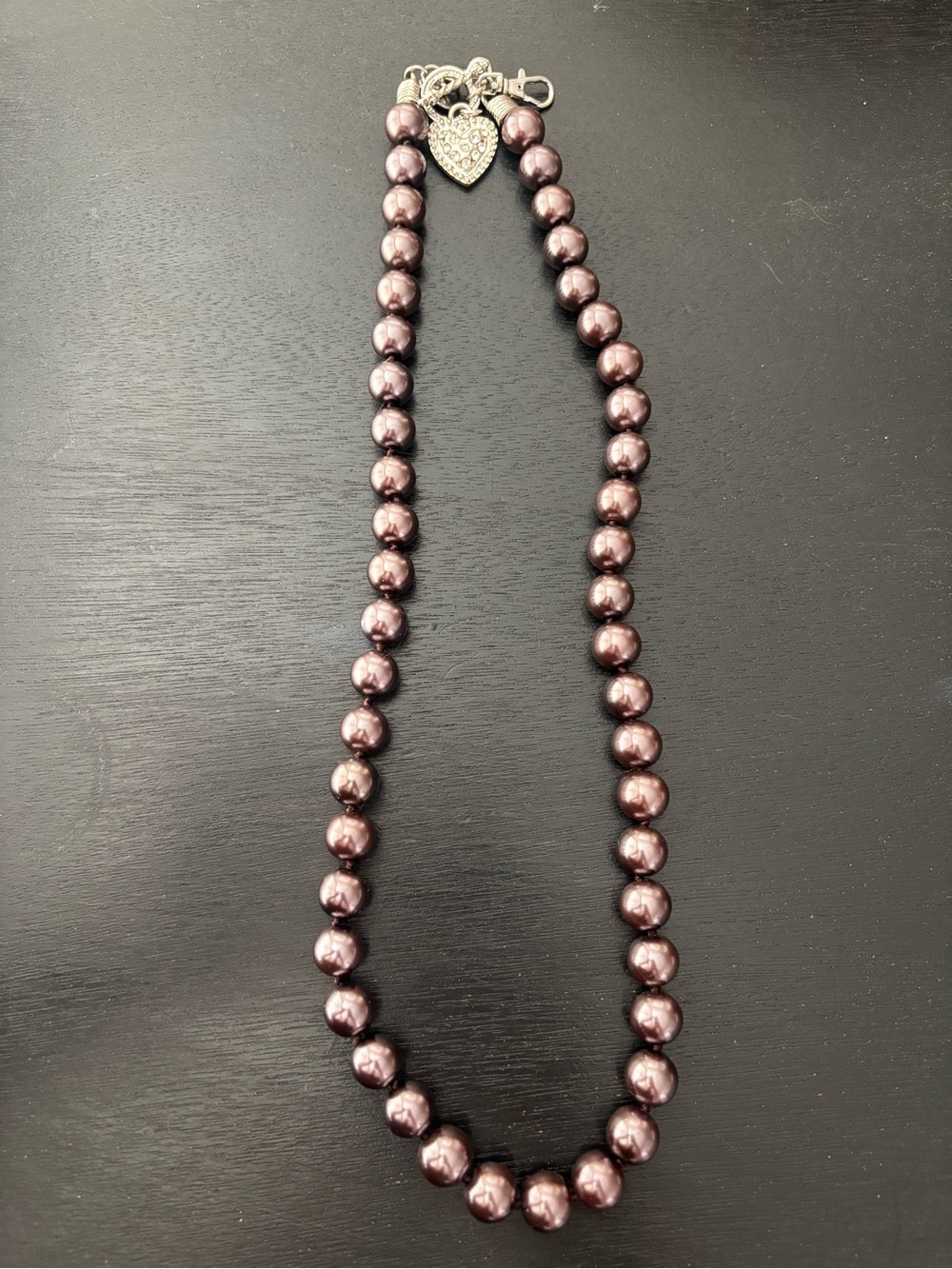 Jewel Kade Shimmering Mauve Pearl Necklace with Heart Charm